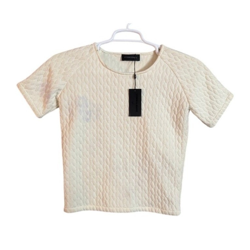 NWT STORM & MARIE Elsihass Cream Quilted Short Sleeve Top Size XS READ